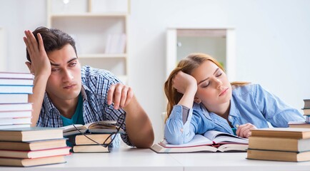 Pair of students studying for university exams