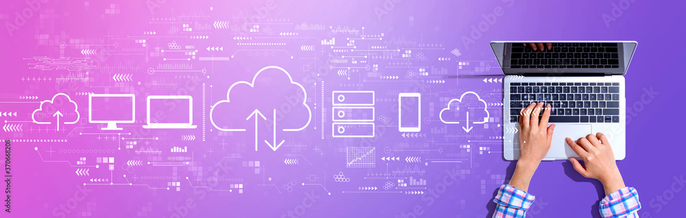 Poster cloud computing with woman using a laptop computer