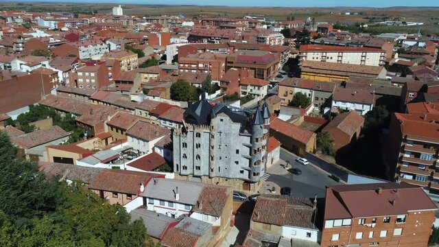 Valencia de Don Juan, historical village with castle in Leon,Spain.Aerial Drone Footage