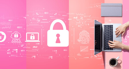 Internet network security concept with person working with a laptop
