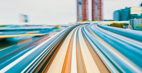 Abstract high speed technology POV train motion blurred concept from the Yuikamome monorail in...