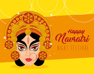 happy navratri celebration poster with durga face vector illustration design