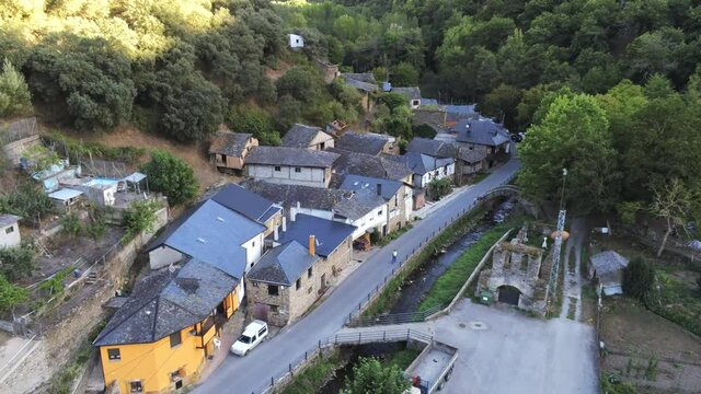 Village in El Bierzo, Leon. Spain. Aerial Drone Footage. Camino de Santiago