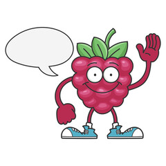 smiling raspberry fruit cartoon character isolated