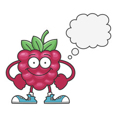 smiling raspberry fruit cartoon character isolated