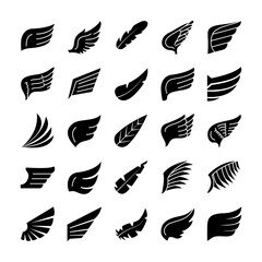 Fototapeta premium wings and feathers icon set, silhouette style