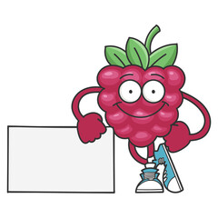 smiling raspberry fruit cartoon character isolated