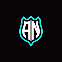 Initial A N letter with shield style logo template vector