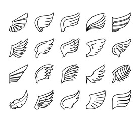 icon set of wings and tribal wings, line style