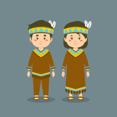 Couple Character Wearing Native American Traditional Dress