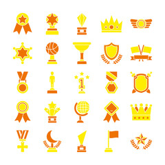 icon set sports trophies and badges, flat style