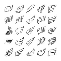 wings and feathers icon set, line style