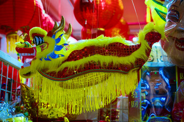 trade in multicolored tinsel for Chinese new year celebrations in Singapore