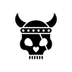 death skull head with horned helmet and pirate patch silhouette style icon
