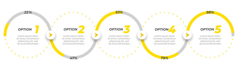 Business infographic template label design with icons. Timeline with 5 options or steps. Can be used for workflow diagram, info chart, presentation, annual report.