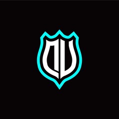 Initial D U letter with shield style logo template vector