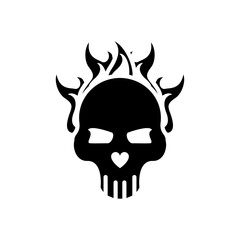 death skull on fire silhouette style icon