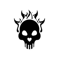 skull head on fire silhouette style icon