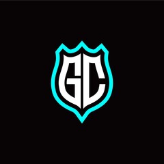 Initial G C letter with shield style logo template vector