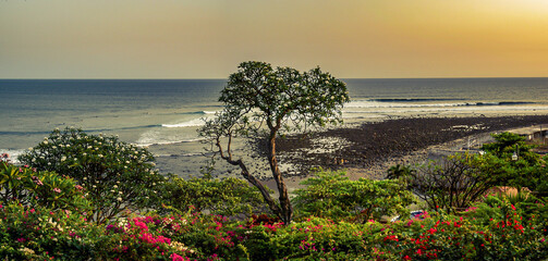 A beautiful panoramic sunset on the beach in El Salvador.