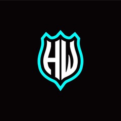 Initial H W letter with shield style logo template vector