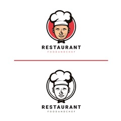 head chef with tie logo design vector illustration cartoon style