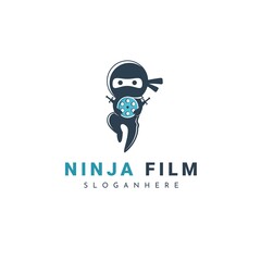 Creative ninja and movie film logo design vector illustration