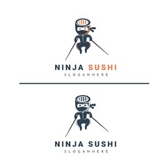 Creative ninja and sushi food logo design vector illustration © premgraphicriver