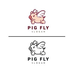 Pig Fly Logo Design Vector cartoon Character