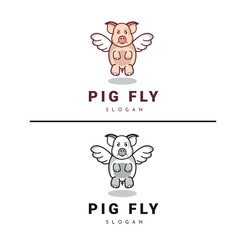 Pig Fly Logo Design Vector cartoon Character