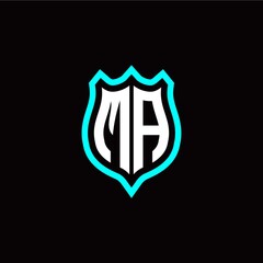Initial M A letter with shield style logo template vector