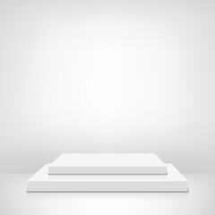 Blank template of white square podium, scene, stage showcase. Vector