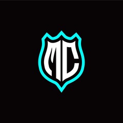 Initial M C letter with shield style logo template vector