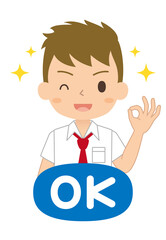 OKサインをする男の子のアイコン　高校生　中学生　イラスト