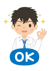 OKサインをする男の子のアイコン　高校生　中学生　イラスト