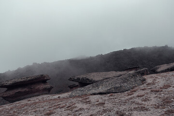 misty fog in caucasus mountains 