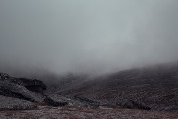 misty fog in caucasus mountains 