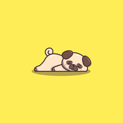Hand Drawn Doddle Cute Kawaii Lazy and Bored Pug Dog Mascot.