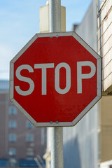 Portrait of Stop sign in the streets outdoors