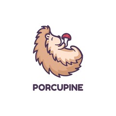 Vector Logo Illustration Porcupine Simple Mascot Style.