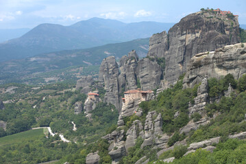 Fototapeta premium 8/9/2020 Greece, Trikala city, Meteora location. Large rocks and Byzantine Monasteries
