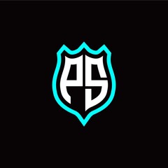 Initial P S letter with shield style logo template vector