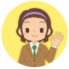 OKサインをする女の子のアイコン　高校生　中学生　イラスト