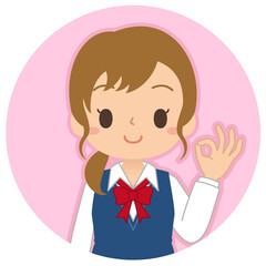 OKサインをする女の子のアイコン　高校生　中学生　イラスト