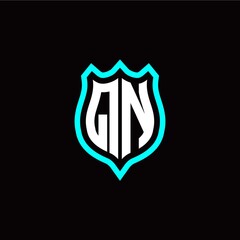 Initial Q N letter with shield style logo template vector
