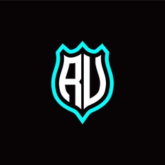 Initial R U letter with shield style logo template vector