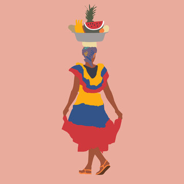 palenquera woman in traditional colorful costume