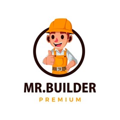 construction builder thumb up mascot character logo vector icon illustration
