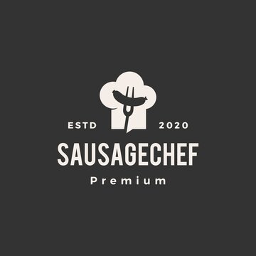 sausage chef hat hipster vintage logo vector icon illustration