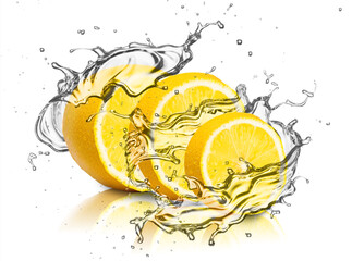 Naklejka na ściany i meble Orange splash with water / Orange Juice splash 
